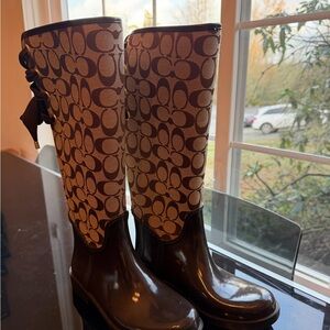 Brown and Tan Patterned Knee-High Boots